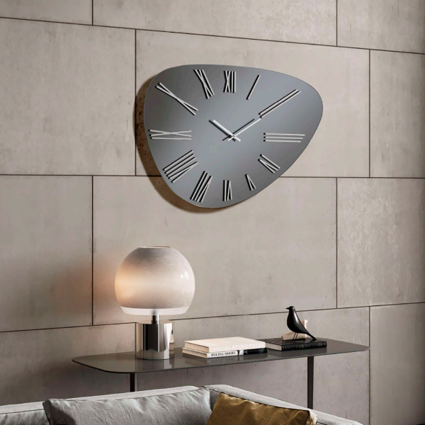DREW wall clock in smoke crystal and silver number 58x78 cm
