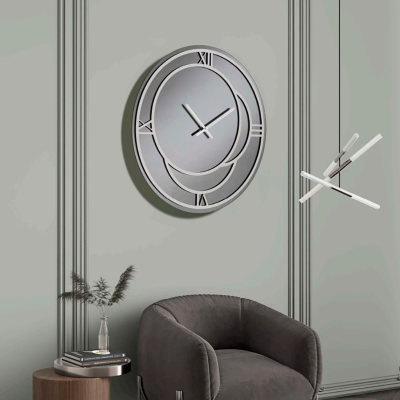 Orologio rotondo D80 cm in cristallo Fumè e dettagli Argento CAIUS