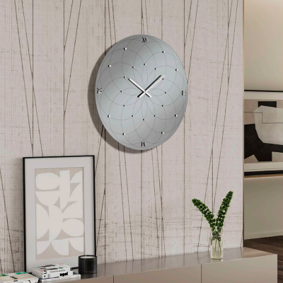 Orologio KYLE rotondo D60 cm in cristallo Fumè e numeri Argento