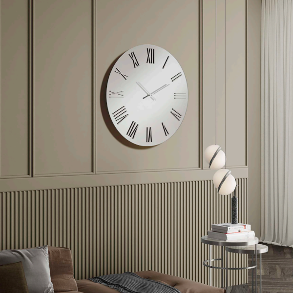 Orologio da parete rotondo D60 cm in cristallo Chiaro e numeri Argento - SEAN