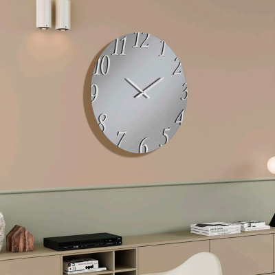 Orologio D80 cm rotondo in cristallo Fumè e numeri Argento - AUSTIN