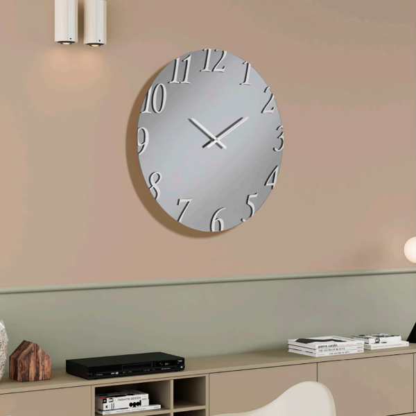 Orologio D80 cm rotondo in cristallo Fumè e numeri Argento - AUSTIN