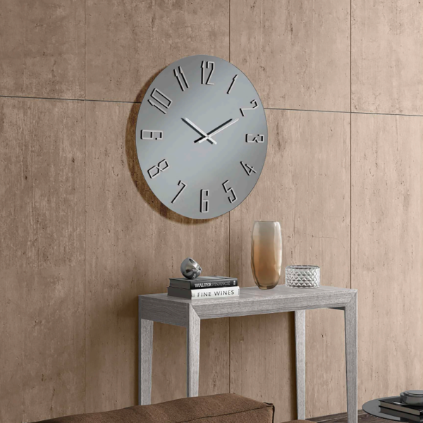 Orologio OZIAS rotondo D60 cm in cristallo Fumè e numeri Argento