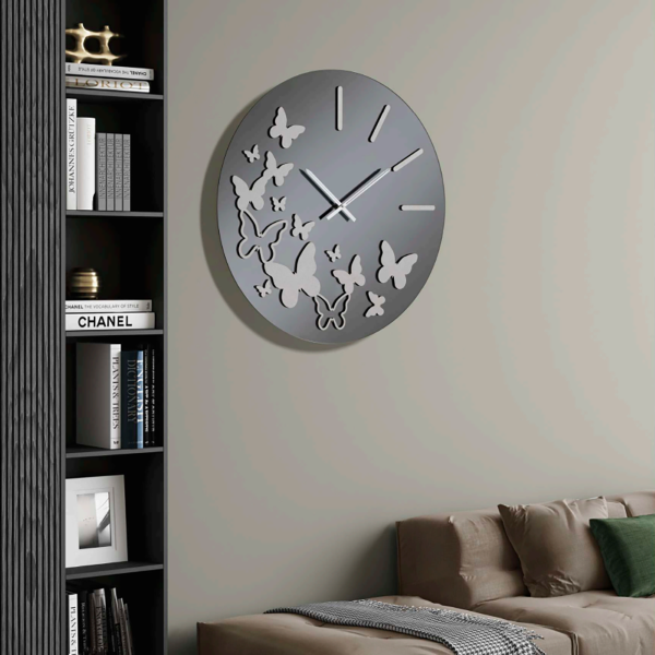 Orologio da parete rotondo D80 cm in cristallo Fumè BUTTERFLY