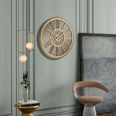 Orologio rotondo D60 cm KIERAN in cristallo Bronzo e numeri Oro