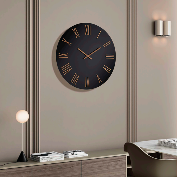 Orologio rotondo D80 cm ROWAN in cristallo laccato Nero e numeri Oro