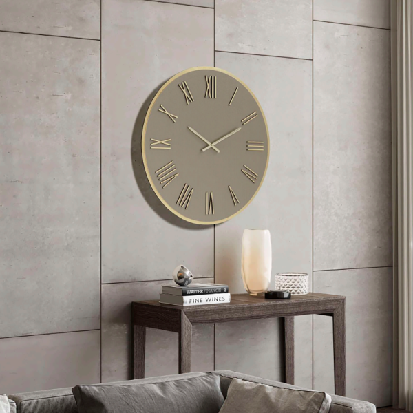 Orologio rotondo D60 cm in Laminam Ardesia con dettagli Oro LAZARUS
