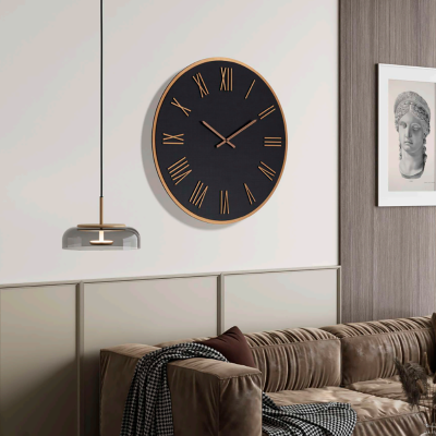 Orologio rotondo D60 cm in Laminam Nero con dettagli Rame LAZARUS