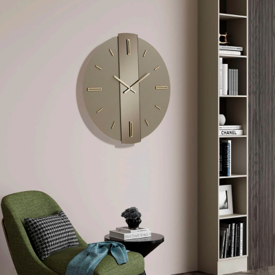 Horloge ronde D60 cm RIGGS en verre Laminam Slate Bronze avec détails dorés