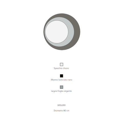 Runder Spiegel 80x80 aus laminiertem Marmor mit schwarzem Blattsilber - DAVID