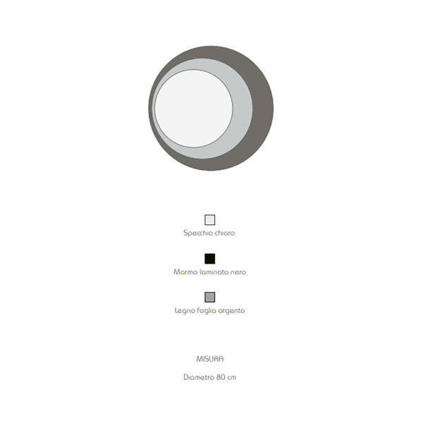 Runder Spiegel 80x80 aus laminiertem Marmor mit schwarzem Blattsilber - DAVID