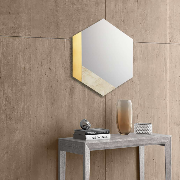Specchio 70x80 cm decori foglia oro e marmo laminato avorio - CHARLIE
