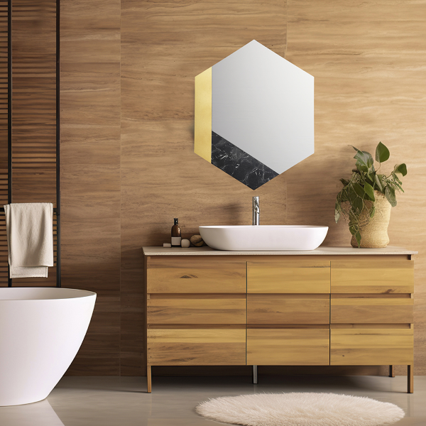 Mirror 70x80 cm with gold leaf and black laminate marble decorations - CHARLIE