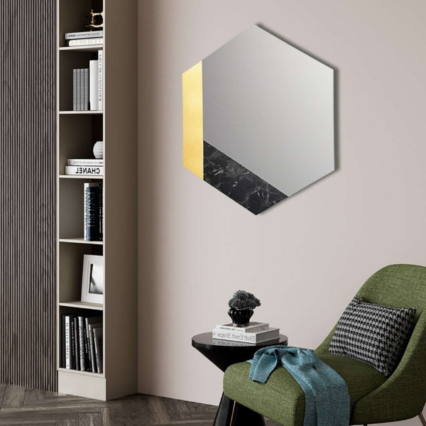 Mirror 70x80 cm with gold leaf and black laminate marble decorations - CHARLIE