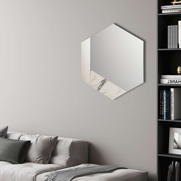 Mirror 70x80 cm with silver leaf and white laminate marble decorations - CHARLIE