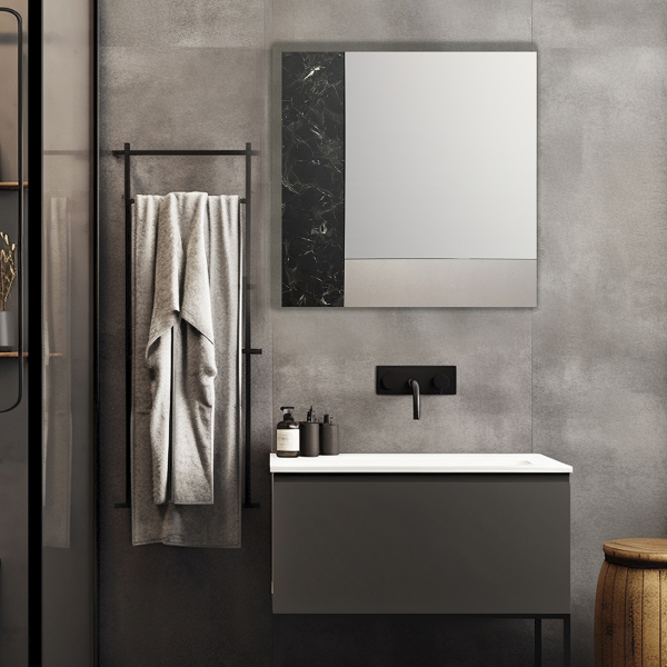 Modern square mirror 80 cm black marble and silver leaf effect - KEIRA