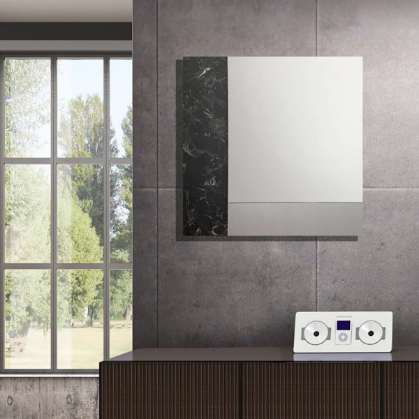 Modern square mirror 80 cm black marble and silver leaf effect - KEIRA