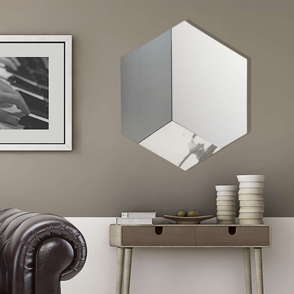 Modern mirror 70x80 cm white marble effect and smoked glass - JACOB