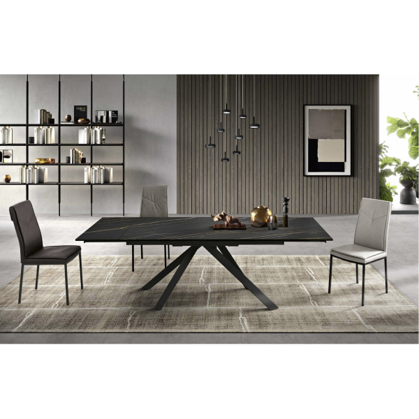 Ausziehbarer Tisch 240 cm NESTORE Platte aus schwarzem Feinsteinzeug