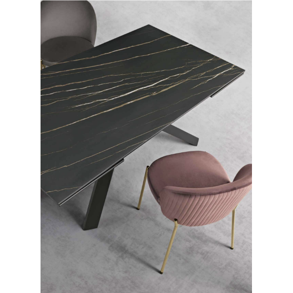 Ausziehbarer Tisch 240 cm NESTORE Platte aus schwarzem Feinsteinzeug