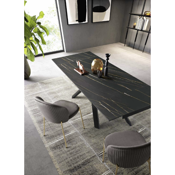 Ausziehbarer Tisch 240 cm NESTORE Platte aus schwarzem Feinsteinzeug