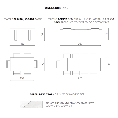 Ausziehbarer Tisch bis 260 cm mit Struktur aus Laminat in Holzoptik Esche weiß PARIDE