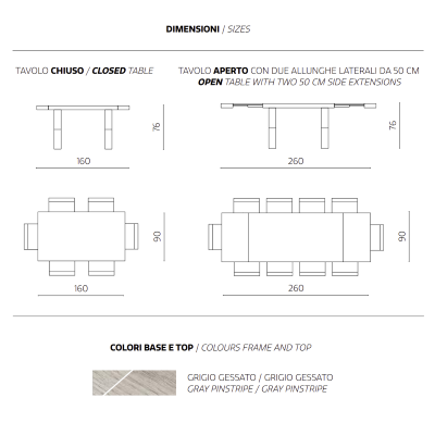 Ausziehbarer Tisch auf 260 cm mit Struktur in PARIDE grauem Nadelstreifen-Holzeffekt-Laminat