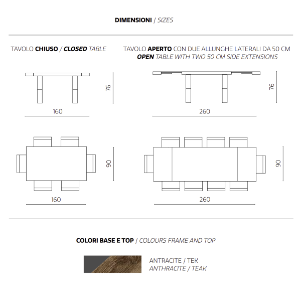 PARIDE TEAK Extendable table to 260 cm with wood effect laminate structure teak
