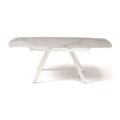 Table moderne TERENCE extensible jusqu'à 210 cm avec piètement en métal et plateau effet marbre blanc