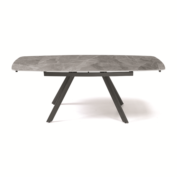Table moderne TERENCE extensible jusqu'à 210 cm avec piètement en métal et plateau effet marbre gris