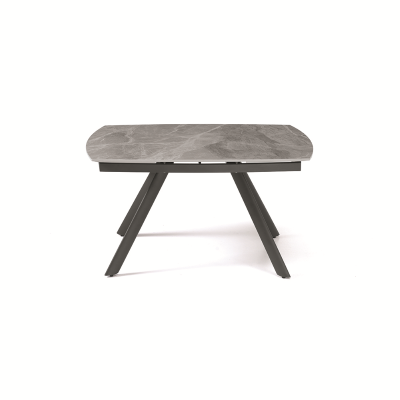 Table moderne TERENCE extensible jusqu'à 210 cm avec piètement en métal et plateau effet marbre gris
