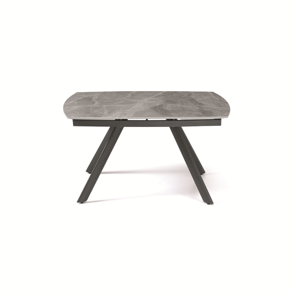 Table moderne TERENCE extensible jusqu'à 210 cm avec piètement en métal et plateau effet marbre gris