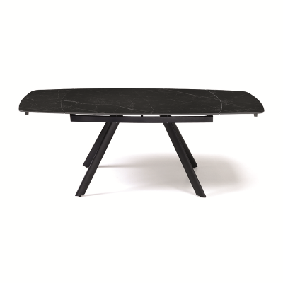 Table moderne TERENCE extensible jusqu'à 210 cm avec piètement en métal et plateau effet marbre noir