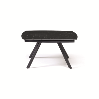Table moderne TERENCE extensible jusqu'à 210 cm avec piètement en métal et plateau effet marbre noir