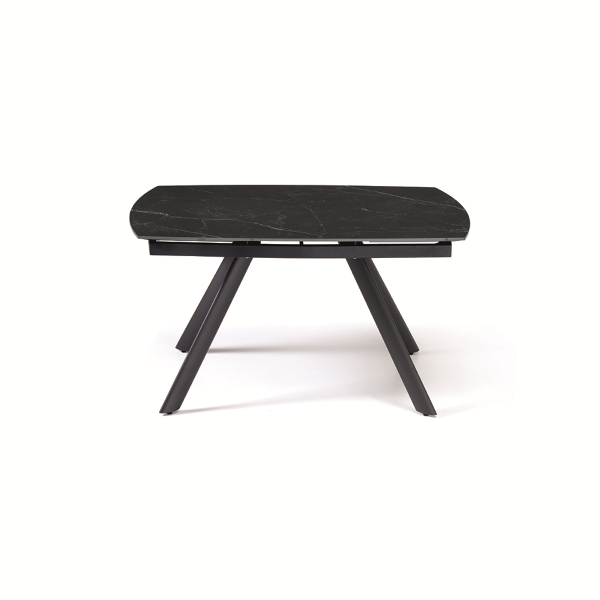 Table moderne TERENCE extensible jusqu'à 210 cm avec piètement en métal et plateau effet marbre noir