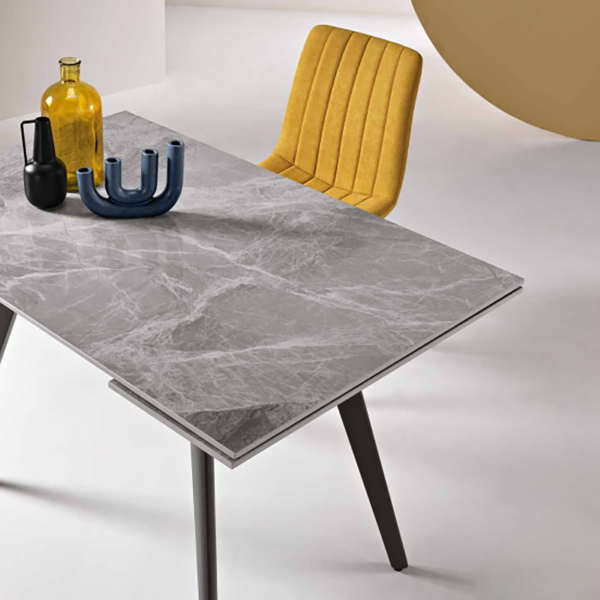 Table with Gray Marble effect top and metal base extendable up to 180 cm ORESTE