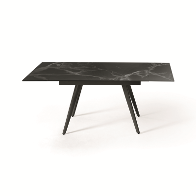 Table ORESTE avec plateau effet marbre noir et piètement en métal extensible jusqu'à 180 cm