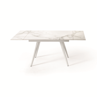Tavolo con piano effetto Marmo Bianco base metallo allungabile fino a 180 cm ORESTE