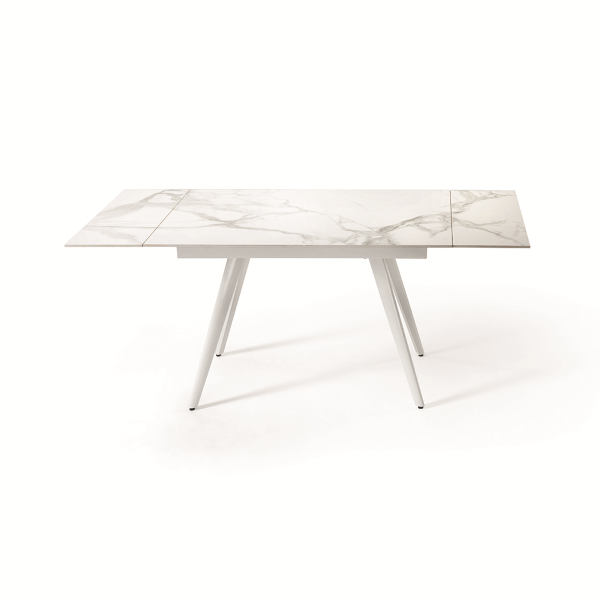 Tavolo con piano effetto Marmo Bianco base metallo allungabile fino a 180 cm ORESTE