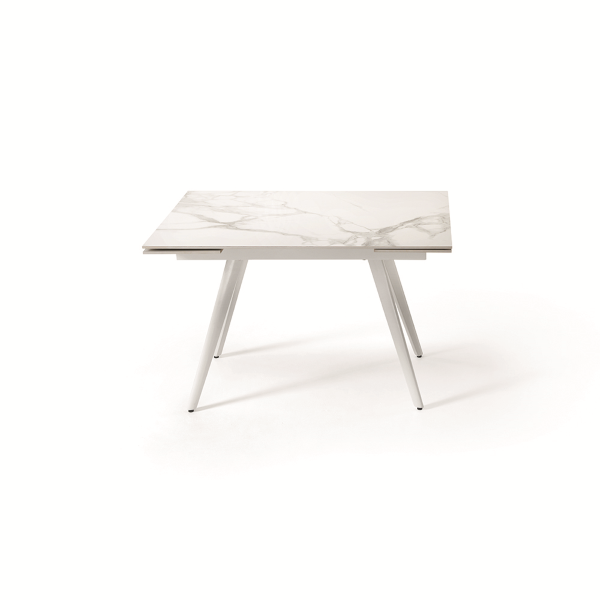 Tavolo con piano effetto Marmo Bianco base metallo allungabile fino a 180 cm ORESTE