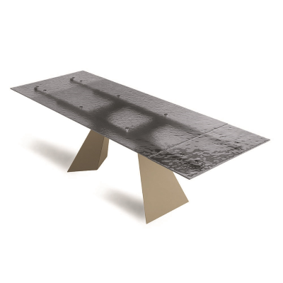 Mesa extensible WATERS 240 cm con base de metal Beige y tapa de cristal ahumado