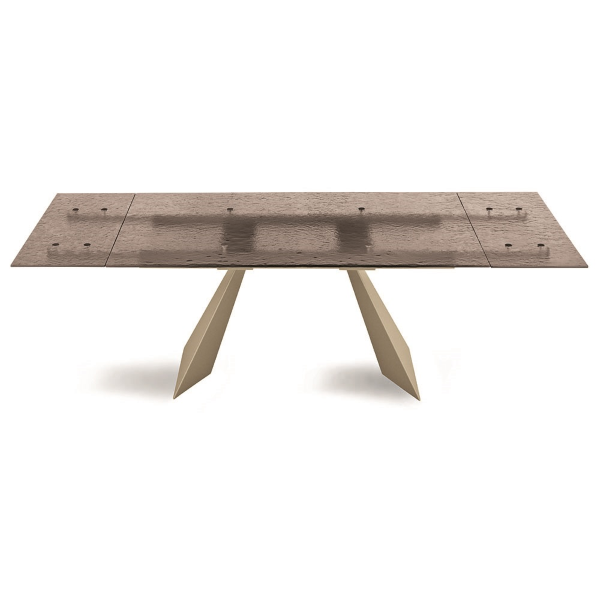 Table extensible WATERS 240 cm avec piètement en métal Beige et plateau en verre Bronze