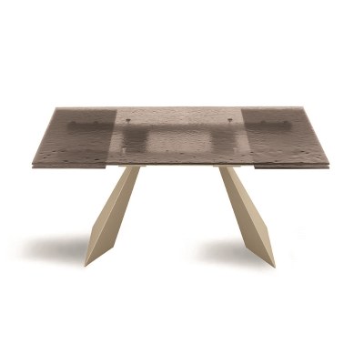 Table extensible WATERS 240 cm avec piètement en métal Beige et plateau en verre Bronze