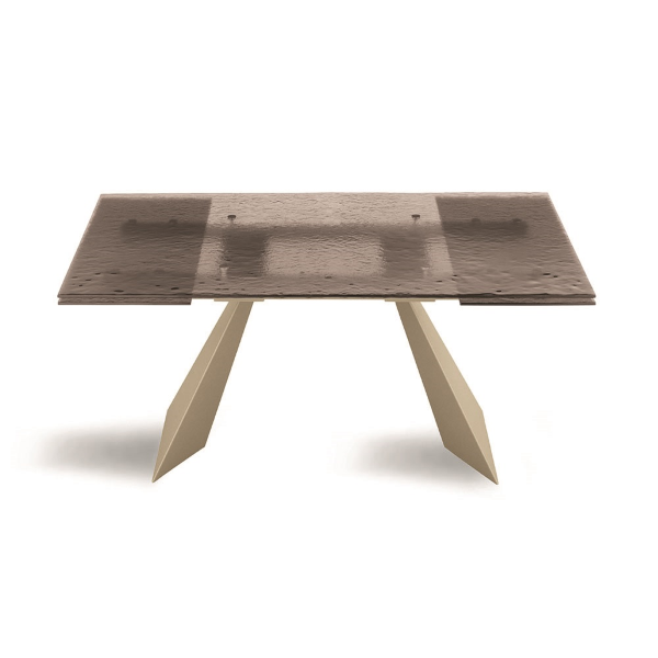 Table extensible WATERS 240 cm avec piètement en métal Beige et plateau en verre Bronze