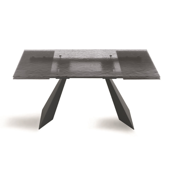 Table extensible WATERS 240 cm avec piètement en métal noir et plateau en verre fumé