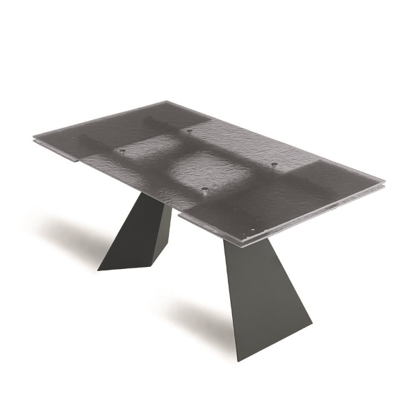 Table extensible WATERS 240 cm avec piètement en métal noir et plateau en verre fumé