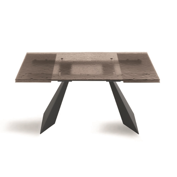 WATERS ausziehbarer Tisch 240 cm mit schwarzem Metallgestell und bronzefarbener Glasplatte