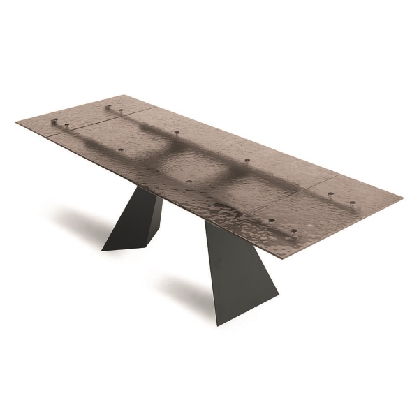 WATERS ausziehbarer Tisch 240 cm mit schwarzem Metallgestell und bronzefarbener Glasplatte