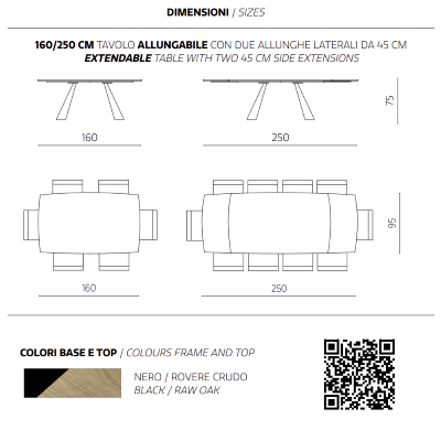 Mesa extensible 250 cm con tapa de roble crudo GILMOUR