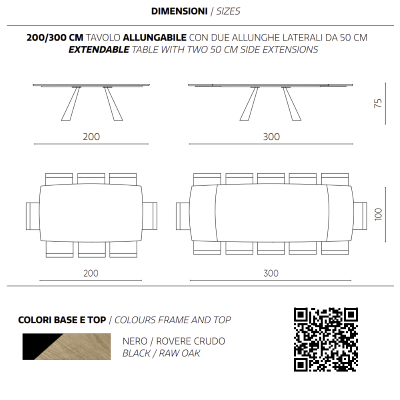 Mesa extensible de 300 cm con tapa de roble crudo GILMOUR